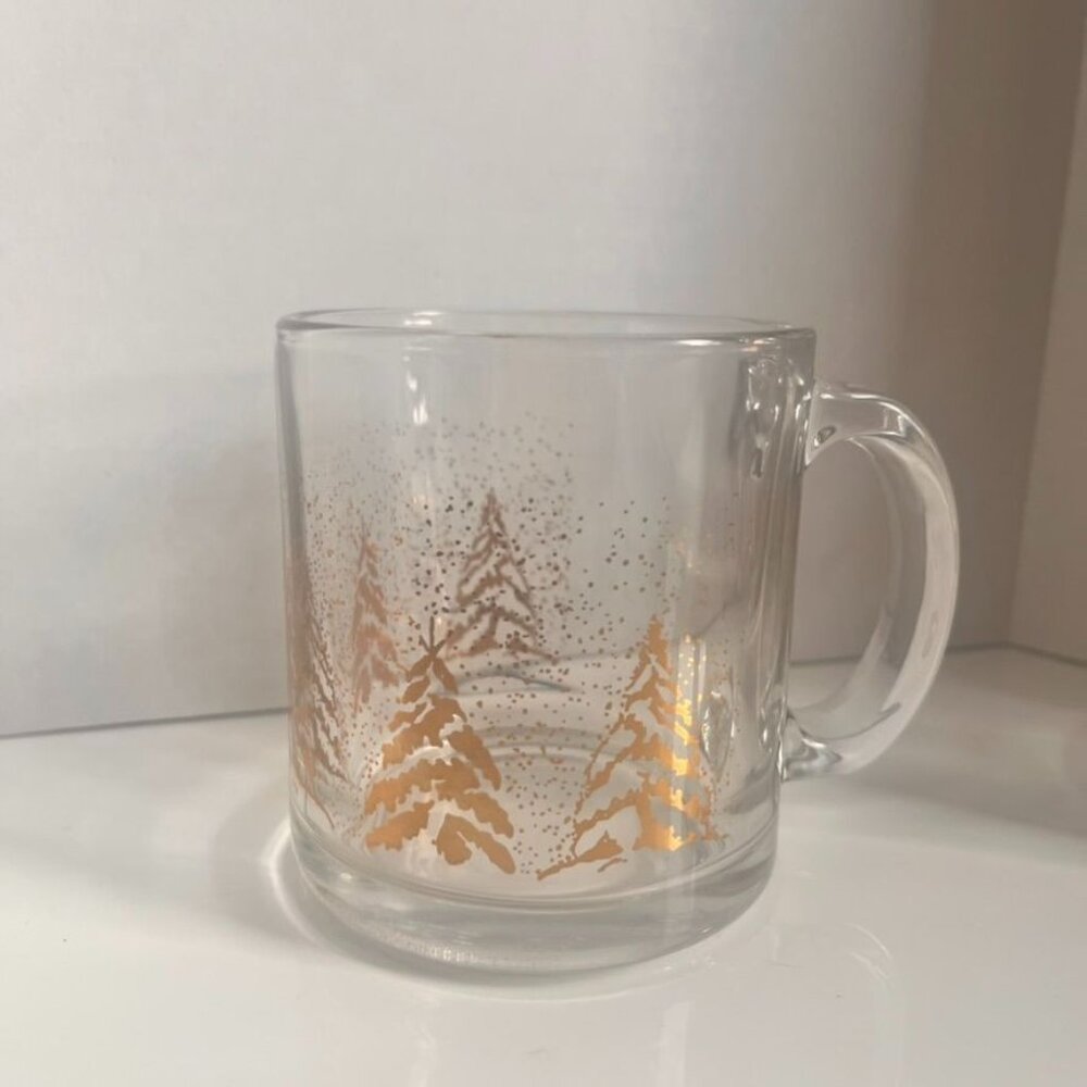 Vintage Dansk Golden Pines Glass Mugs Set Of 4 Versatile Holiday Christmas Winte